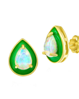 Pear-shaped Opal Green Enamel Stud Earrings
