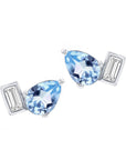 Pear-Shaped Sky Blue Topaz and White Topaz Baguette Toi Et Moi Stud Earrings