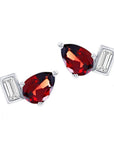 Pear-Shaped Garnet and White Topaz Baguette Toi Et Moi Stud Earrings